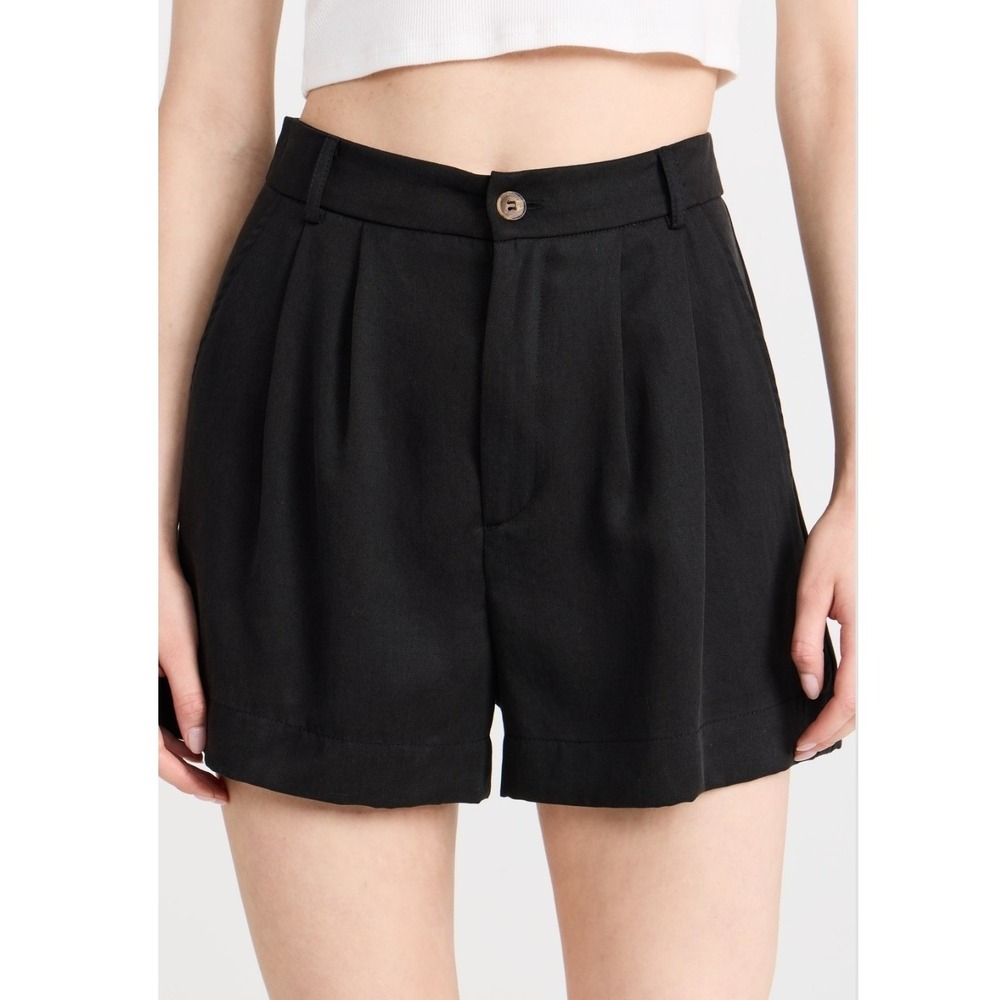 Reformation Mason Front Pleated High Waist Shorts Black Women's Size 8